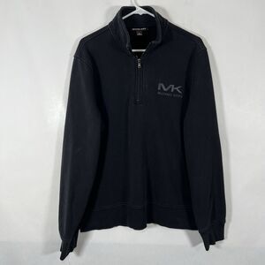 Michael Kors 1/4 Zip Pullover Sweater Mens Size XL Black Fleece Sweatshirt Logo